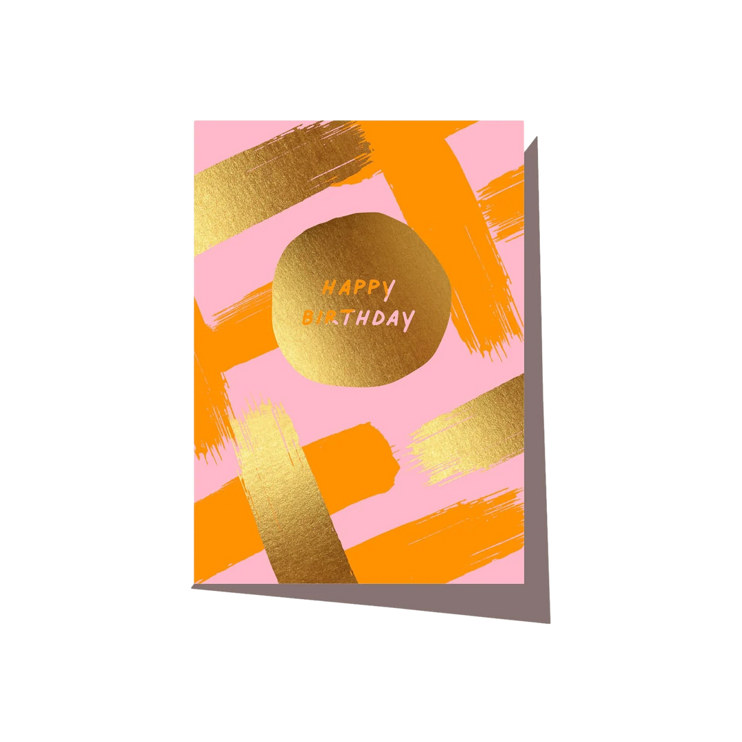 Gold + Orange Strokes Happy Birthday Card
