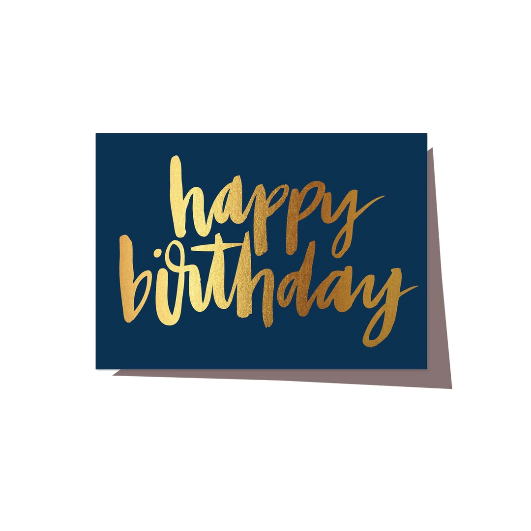 Navy Gold Script Happy Birthday Card