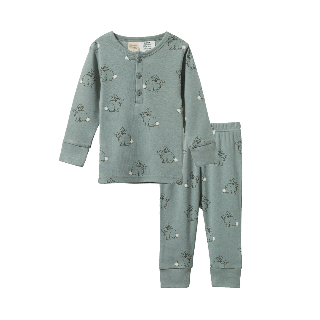 Nature Baby Long Sleeve Pyjamas - Cottage Bunny Sage Print