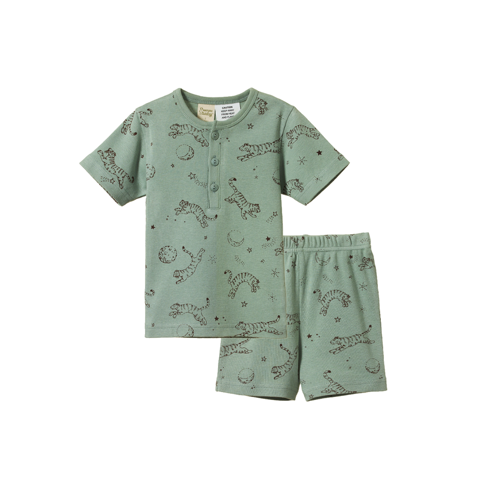 Nature Baby Short Sleeve Pyjamas - Dream Tigers Lagoon Print