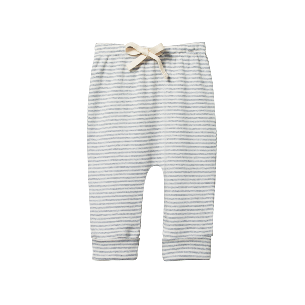 Nature Baby Cotton Drawstring Pants - Grey Marle Stripe