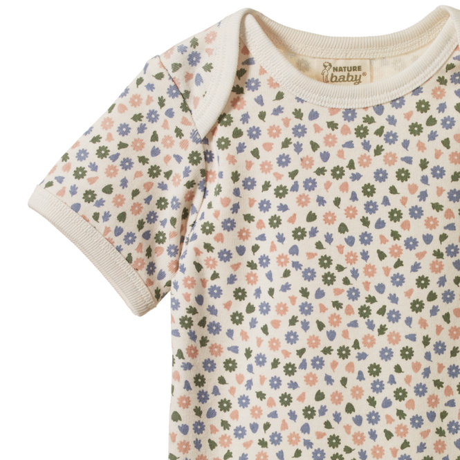 Nature Baby Short Sleeve Bodysuit - Chamomile Blooms Print