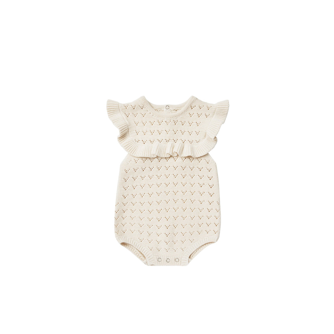 Quincy Mae - Pointelle Ruffle Romper - Natural