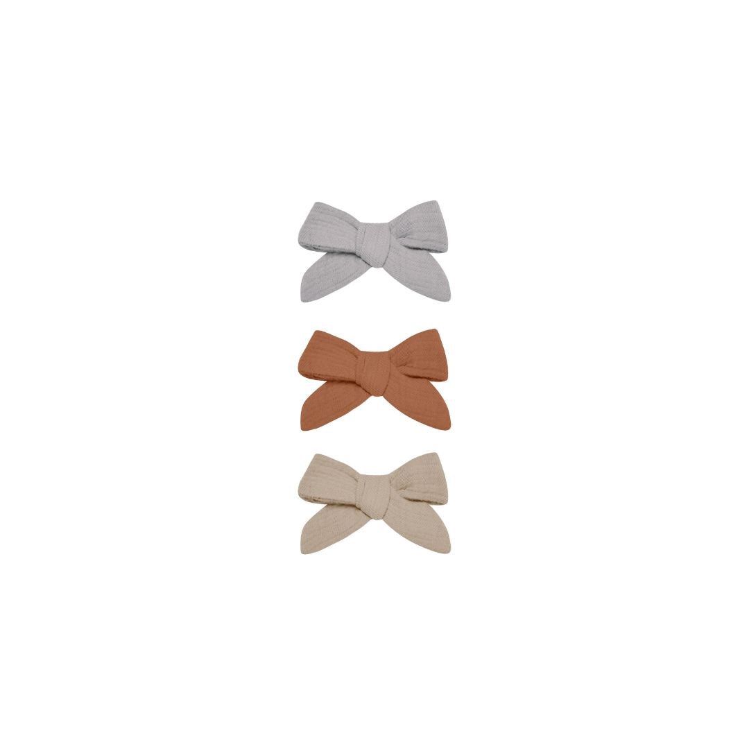 Quincy Mae - Bow with Clip - Set of 3 - Periwinkle, Clay + Oat
