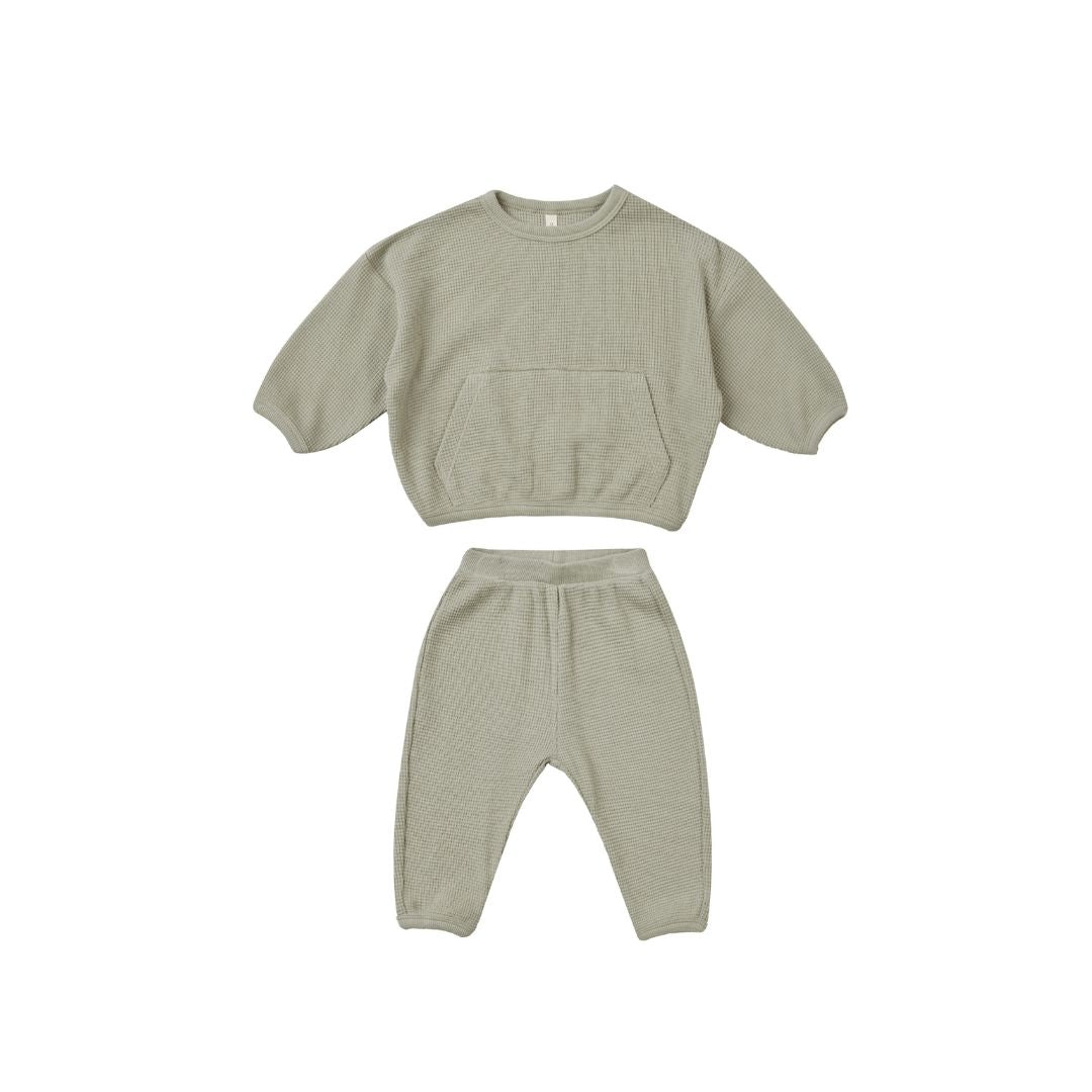 Quincy Mae - Waffle Top and Pant Sweat Set - Sage