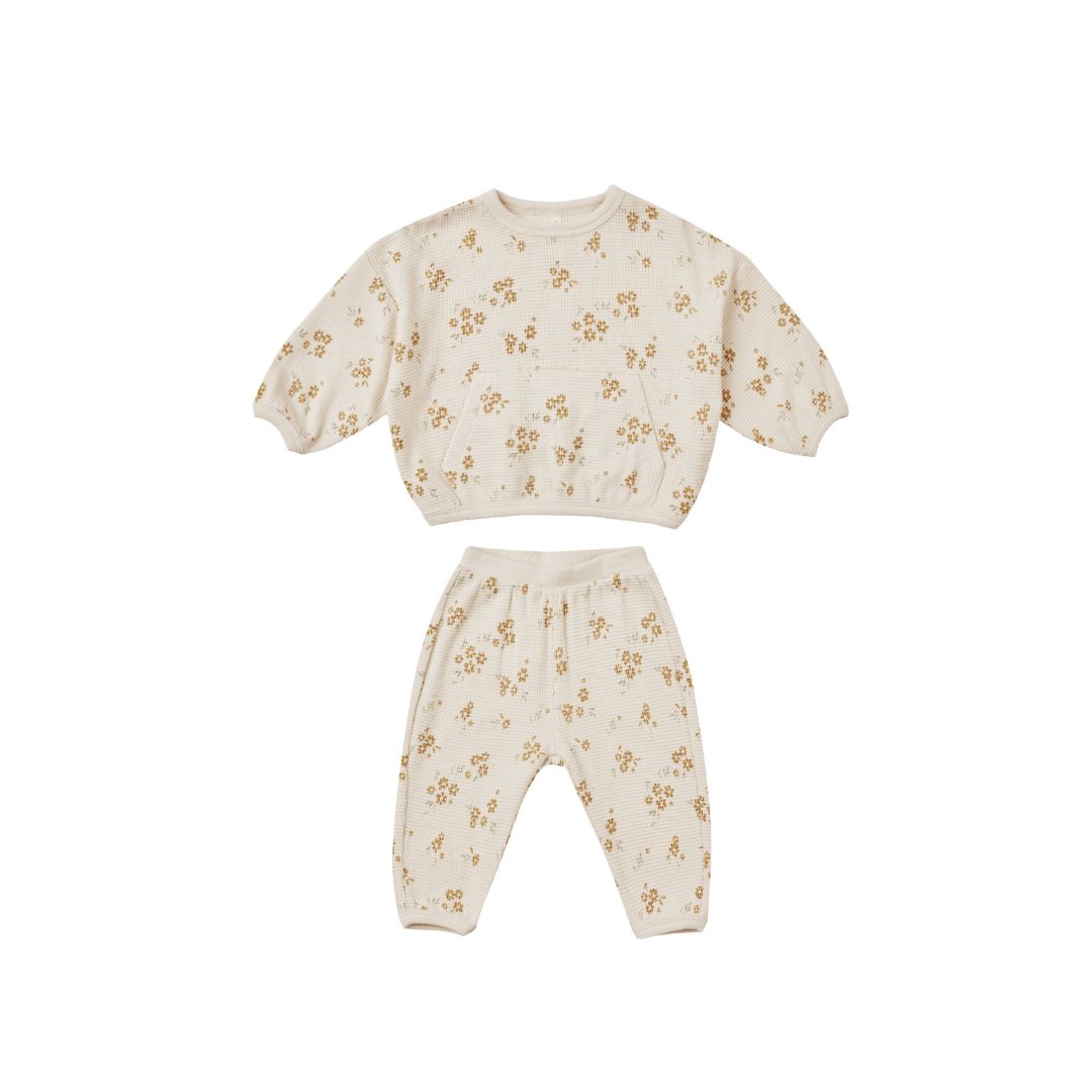 Quincy Mae - Waffle Top and Pant Sweat Set - Honey Flower