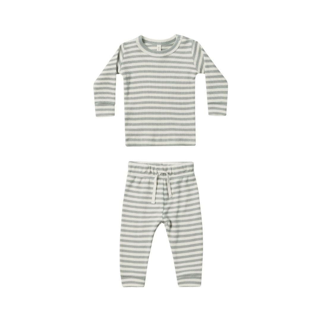 Quincy Mae - Waffle Top and Pant Set - Sky Stripe