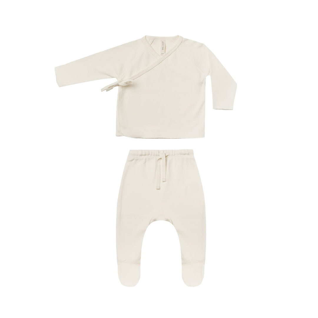 Quincy Mae - Wrap Top + Footed Pant Set - Ivory