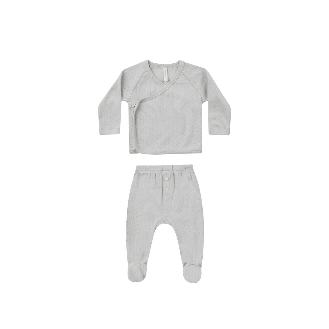 Quincy Mae - Pointelle Wrap Top + Footed Pant Set - Cloud
