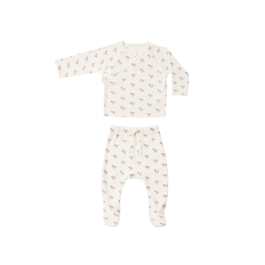 Quincy Mae - Wrap Top + Footed Pant Set - Summer Flower
