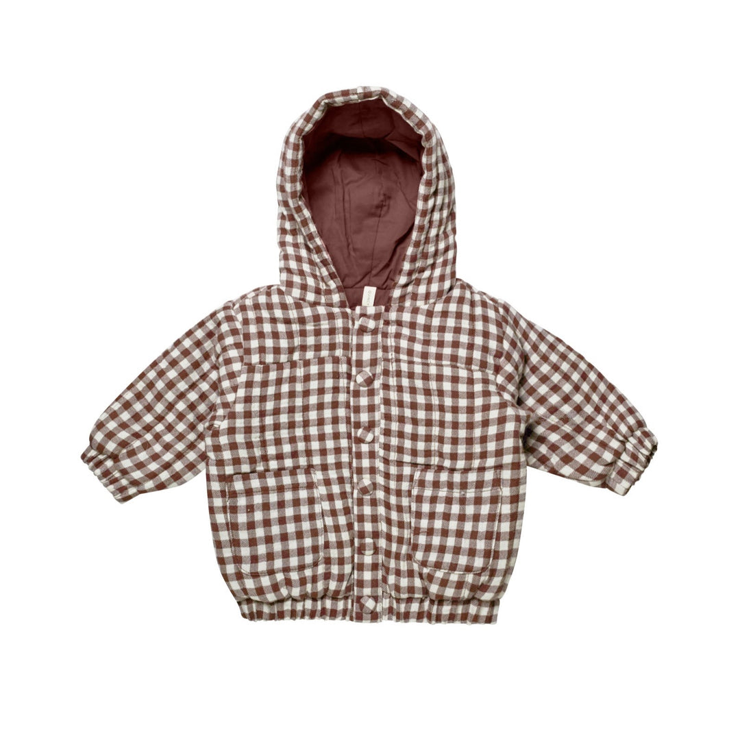 Quincy Mae - Hooded Woven Jacket  - Plum Gingham