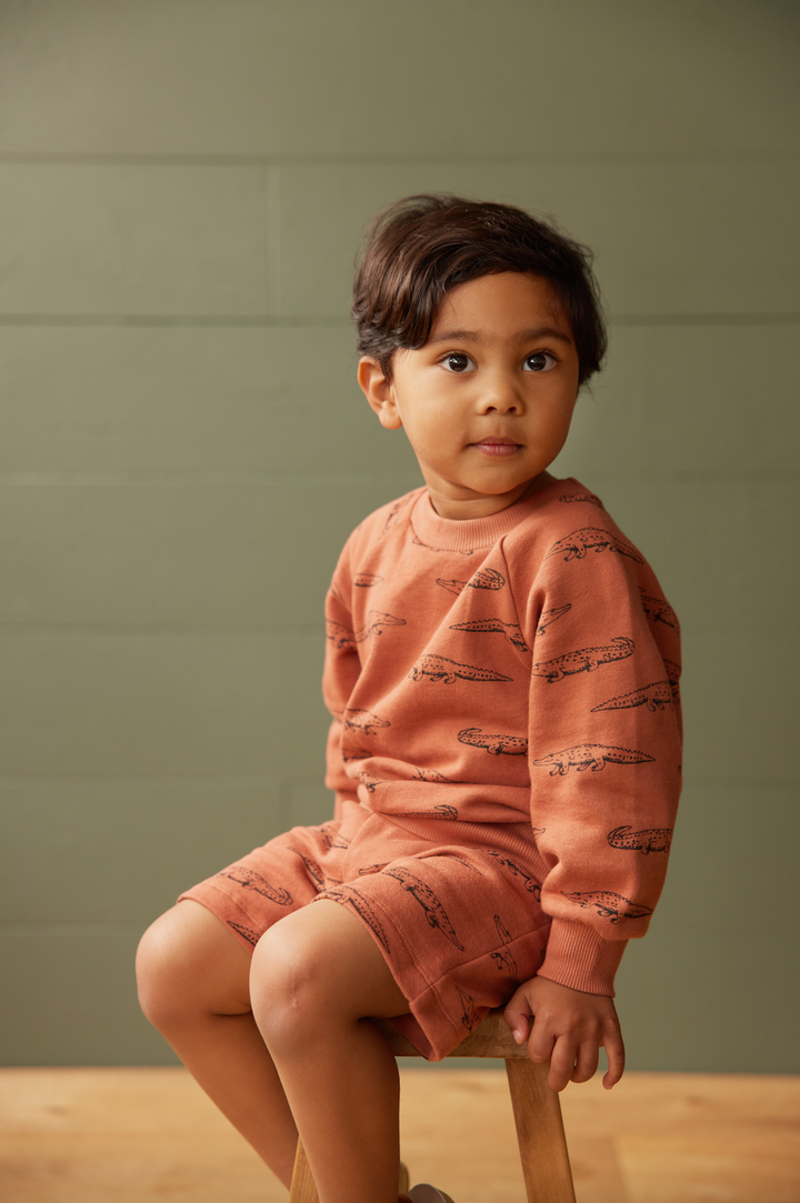 Nature Baby Jimmy Shorts Sweatshirt Knit - Crocodile Print