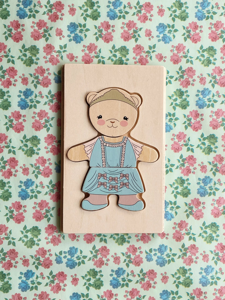 Konges Sløjd Wooden Teddy Dress Up Puzzle - Dusty Pink
