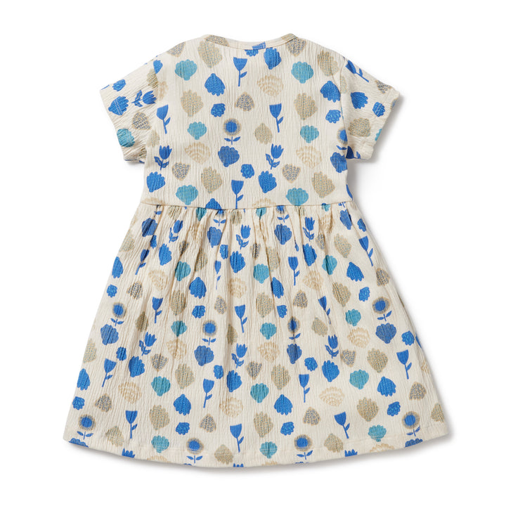 Wilson and Frenchy Crinkle Button Kids Dress - Ocean Breeze