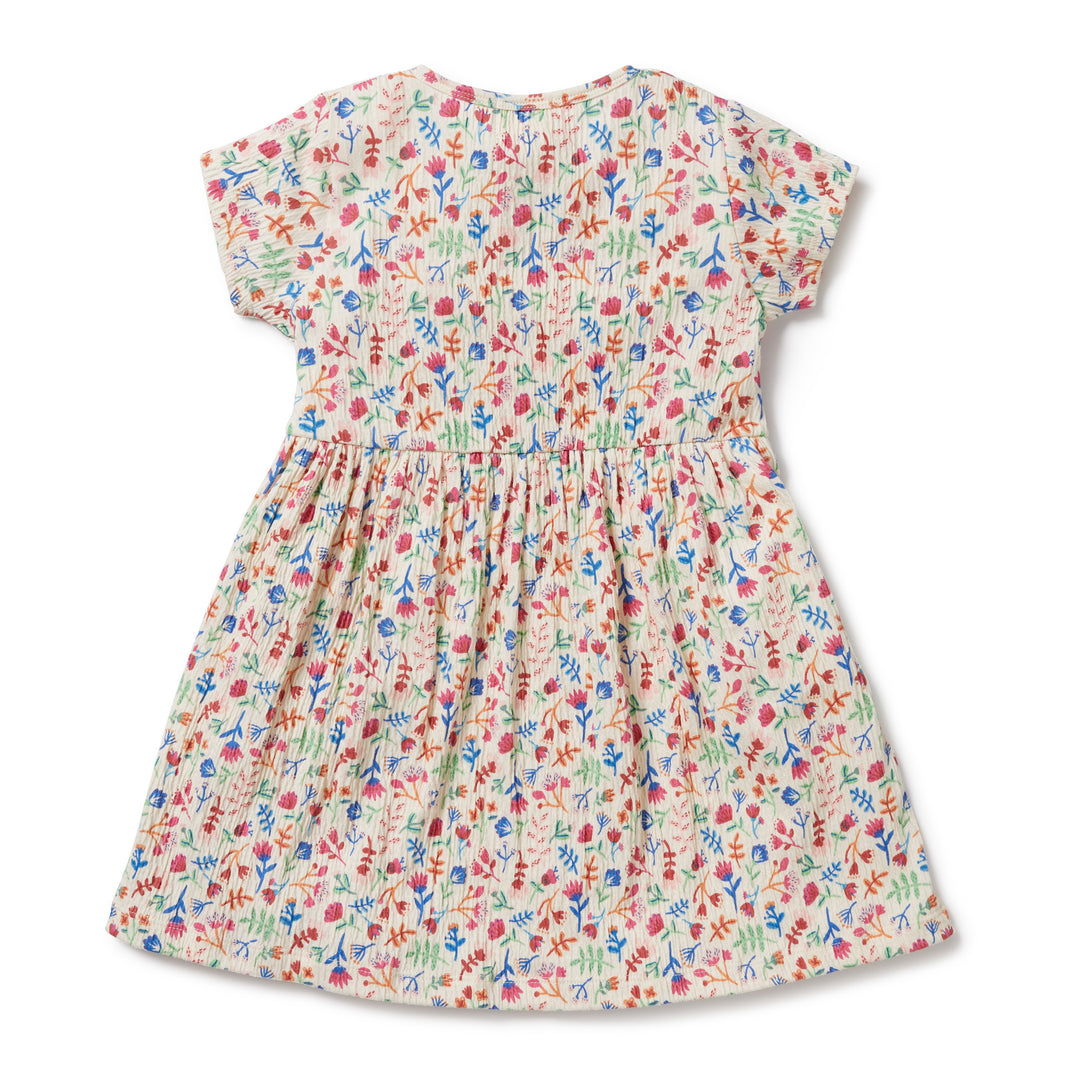 Wilson and Frenchy Crinkle Button Kids Dress - Tropical Garden