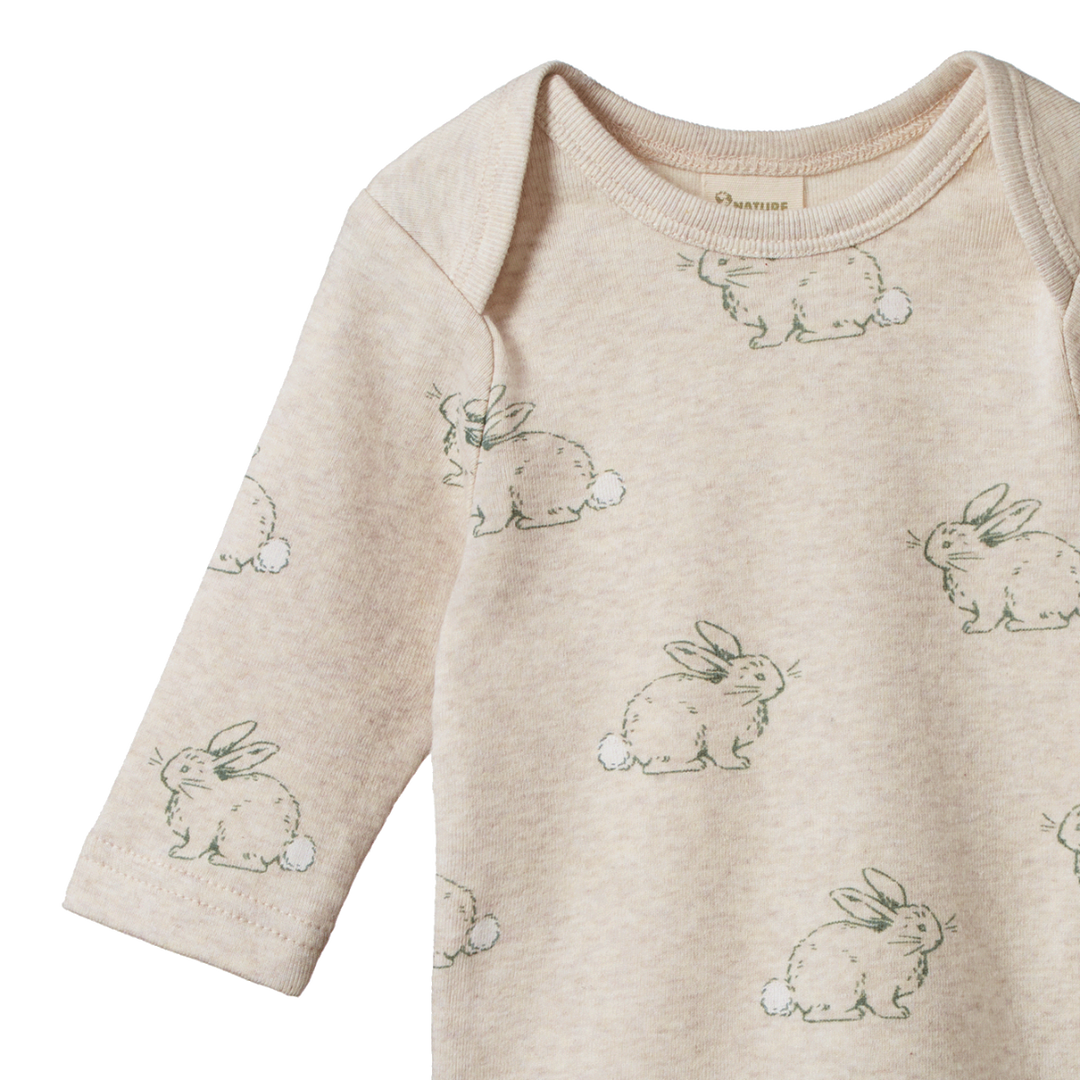 Nature Baby Simple Tee - Cottage Bunny Oatmeal Marl Print