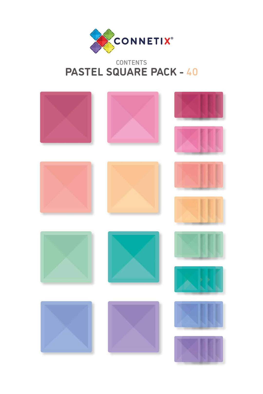 Connetix Tiles 40 Piece PASTEL Square Pack