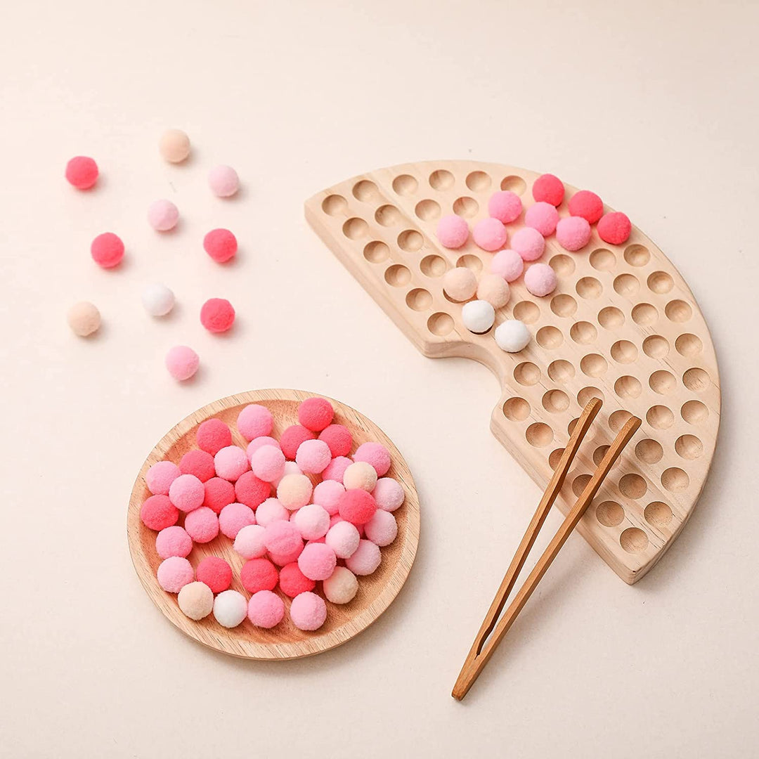 Wooden Rainbow Sorting Tray - Bubble Gum Pink