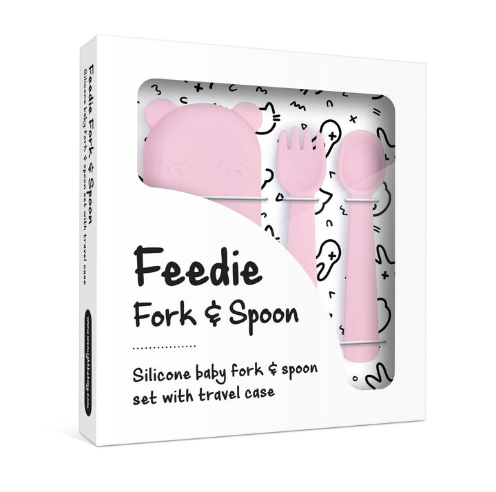 We Might Be Tiny Bear Feedie Fork and Spoon Set - Powder Pink - Dapper Mr Bear - www.dappermrbear.com - NZ