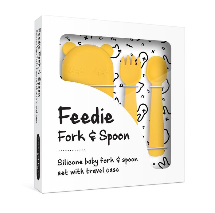 We Might Be Tiny Bear Feedie Fork and Spoon Set - Yellow - Dapper Mr Bear - www.dappermrbear.com - NZ