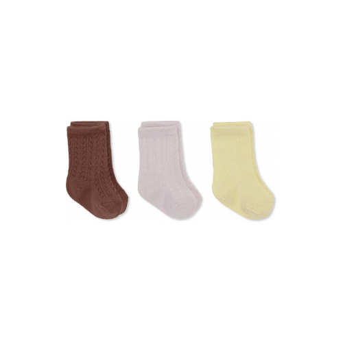 Konges Sløjd Pointelle Socks - 3 Pack - Lemon Sorbet/Lavender Mist/Fig Brown