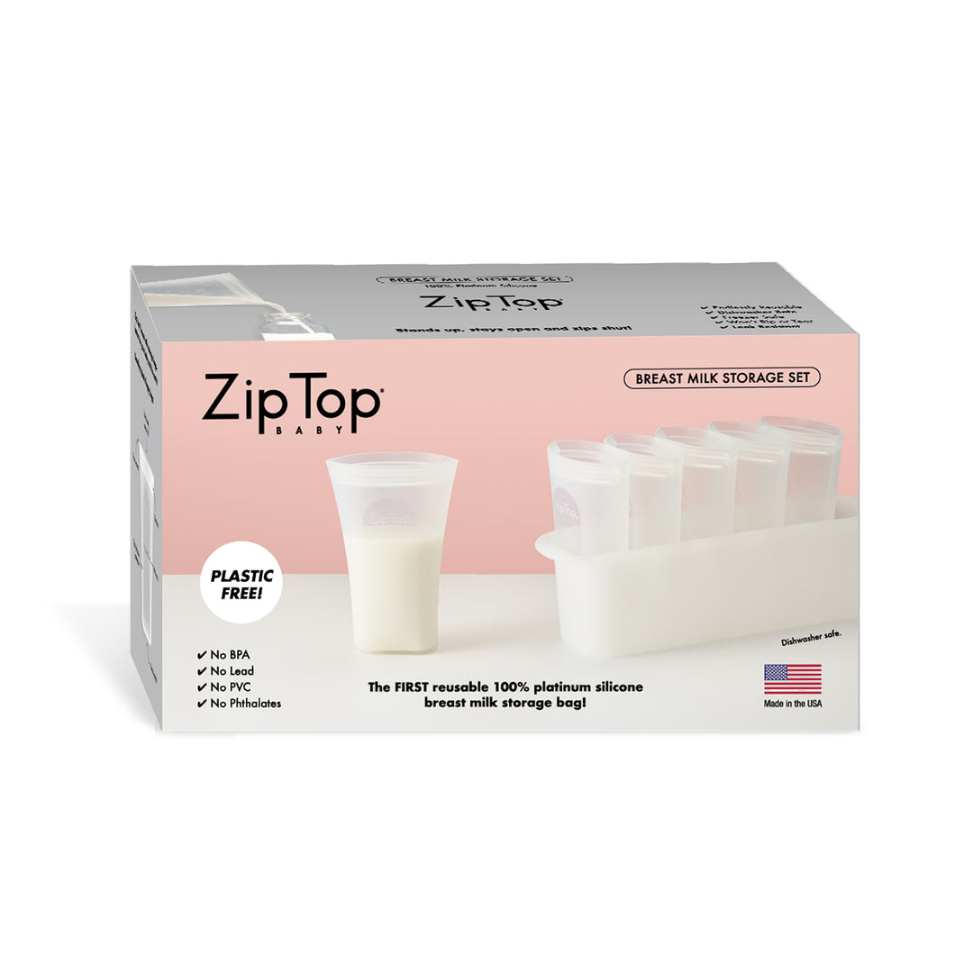 Zip Top Silicone Breast Milk Bag 6 Set + Freezer Tray - Dapper Mr Bear - www.dappermrbear.com - NZ